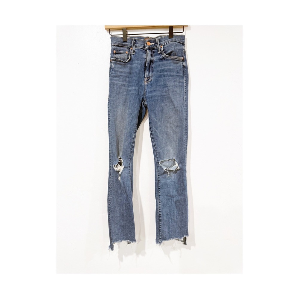 Mother The Insider Crop Step Chew Jeans Dancing On Coals Blue Distressed 24